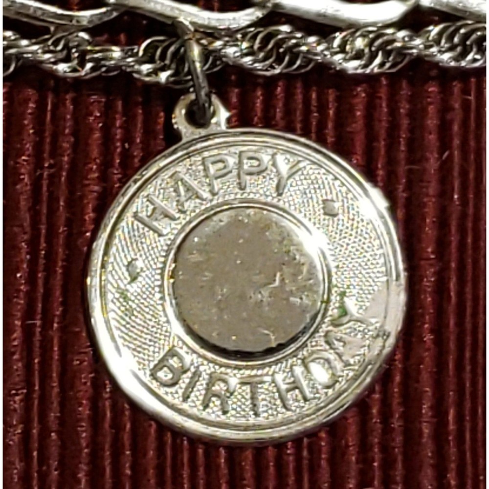 Vtg Unsigned Sterling Mother/Birthday Charm Bracelet, Heart Horseshoe Rope Chain